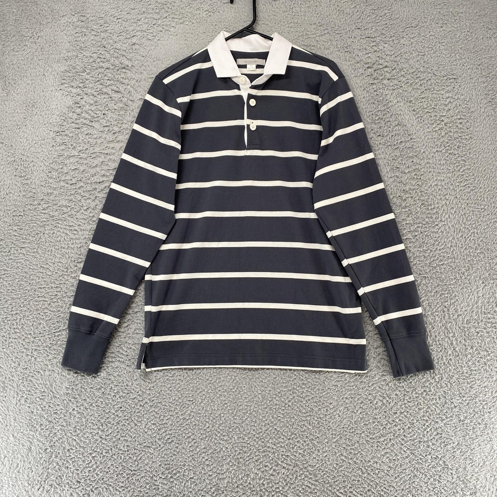 Outerknown Polo Shirt Mens M Gray White Striped Long Sleeve Rugby Y2K Preppy